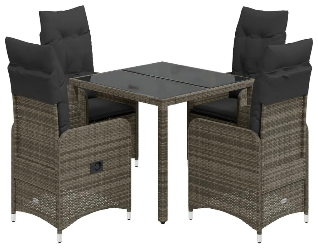 5 részes szürke polyrattan kerti bisztrógarnitúra párnákkal
