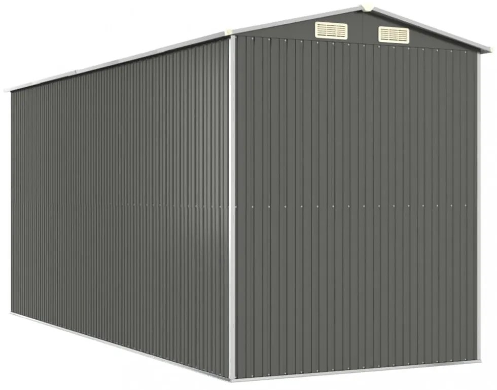 világosszürke horganyzott acél kerti fészer 192 x 440 x 223 cm