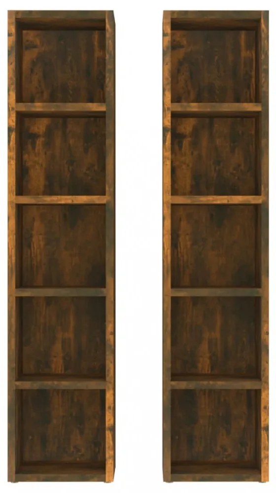 2 db füstös tölgy színű szerelt fa CD-szekrény 21x16x93,5 cm