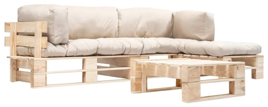 vidaXL 4 darabos kerti fa raklap nyugágyszett homokszínű párnákkal