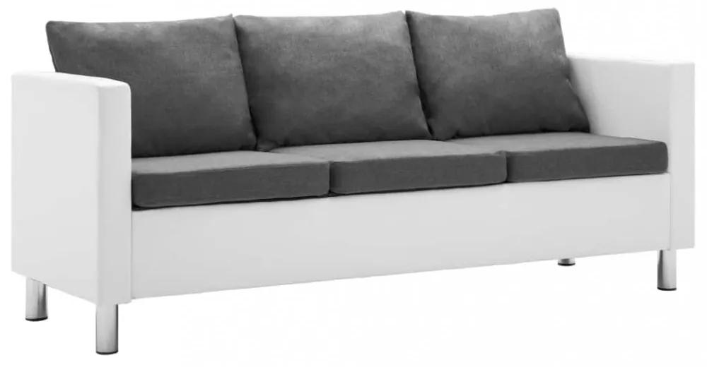 Háromszemélyes fehér-világosszürke műbőr kanapé