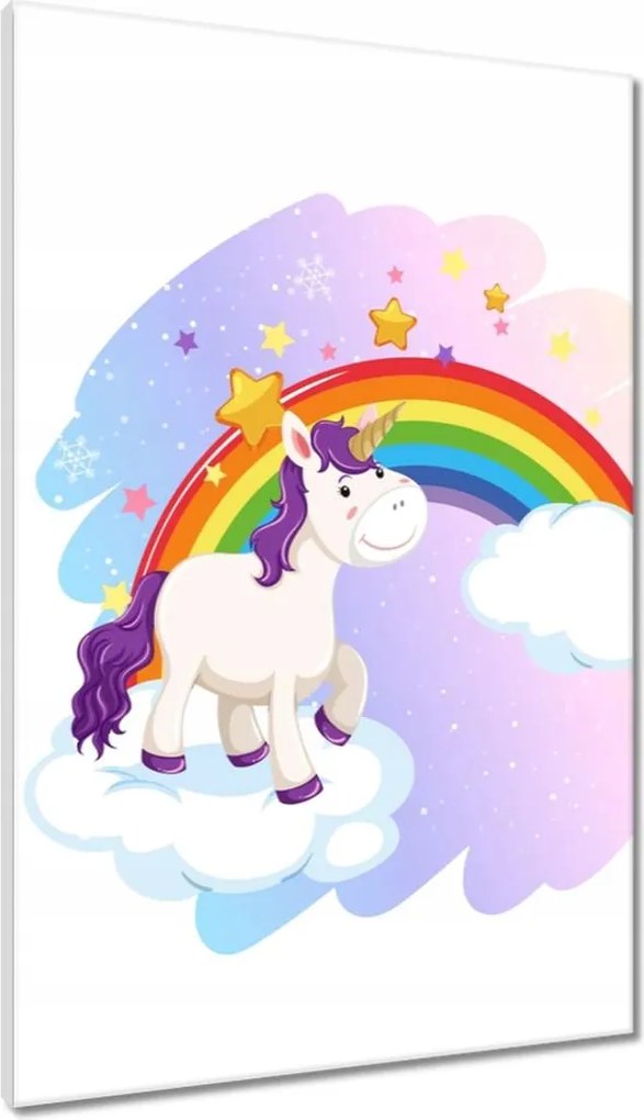 Vászonkép 60x90 Szivárvány és unikornis a felhőn