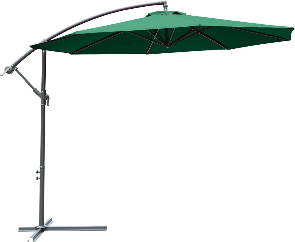 Outsunny Kerti Napernyő Ø300x250 cm Kantelevezett Napernyő Oldalra Nyitható Fém Alappal és 8 Rúd Szerkezettel Kültéri Teraszra Sötét Zöld | Aosom