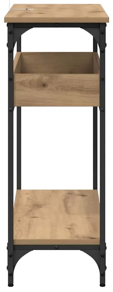 Konzolasztal polcokkal kézműves tölgy 100 x 29 x 75 cm Faanyag