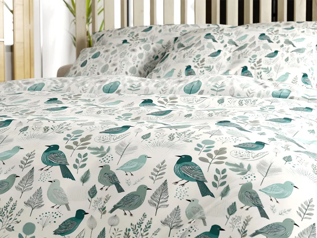 Pamut ágynemű LEAFBIRD POLY fehér-zöld Ágyneműhuzat mérete: 70 x 90 cm | 140 x 220 cm