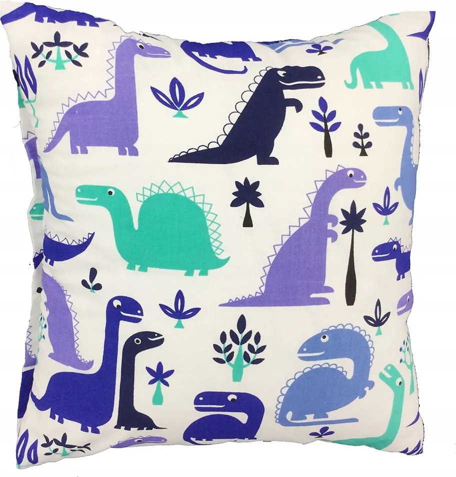 Párnahuzat 70x80 fehér Dinoszauruszok kék zafír türkiz