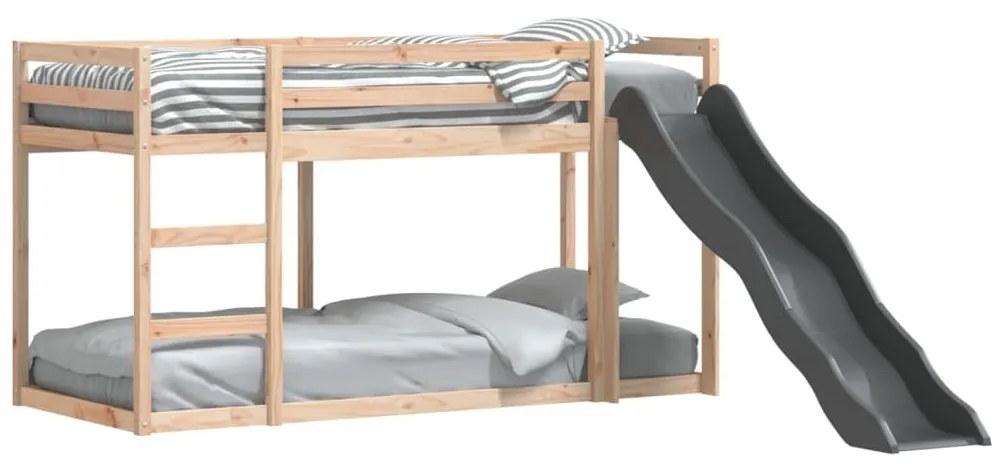tömör fenyőfa emeletes ágy csúszdával és létrával 90 x 200 cm
