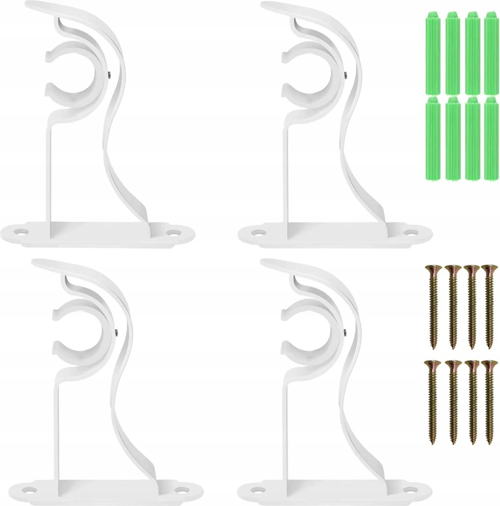 Függönytartó Konzol 6 Darabos Szett, Egysoros, Fém, 18-22 mm-es Rúdhoz, Dekoratív Fehér