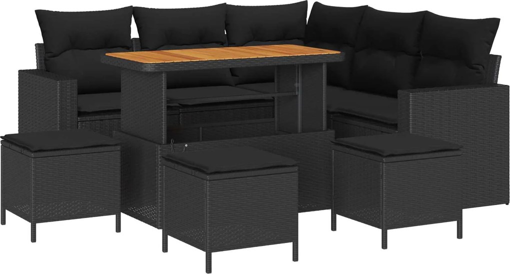 vidaXL Kerti Kanapé Szett párnával 10 pcs Fekete polirattan