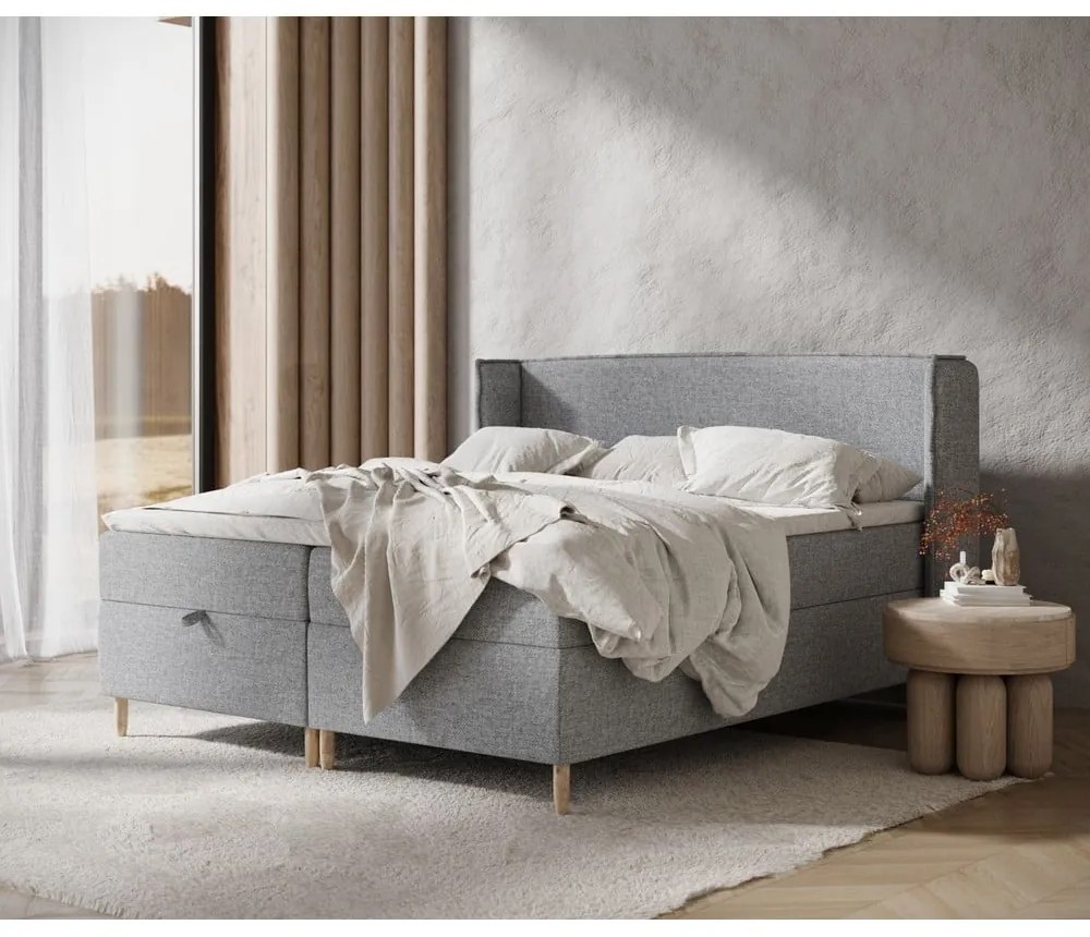 Szürke ágyneműtartós boxspring ágy 200x200 cm Monpelli – Maison de Rêve