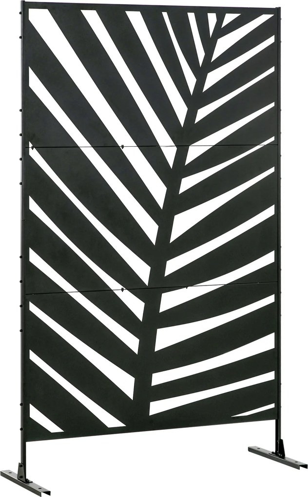 Outsunny 3 paneles helyelválasztó 122 x 198 cm Erkélyi Privát Képernyő Banánlevél Mintával Álló Partíció, 3-Paneles Acél Helyelválasztó Kerthez, Feket