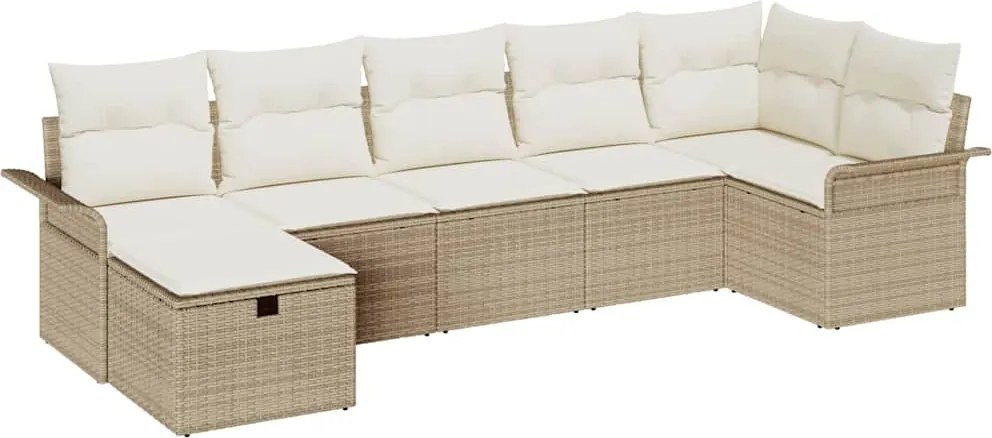 vidaXL Kerti Kanapé Szett párnával 7 pcs Beige és krém polirattan