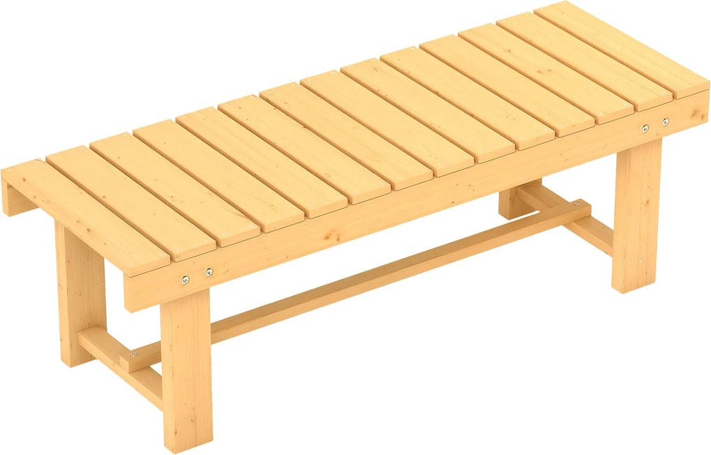Outsunny Kerti Pad, 2-Fős Pad, Kültéri Bútor, Rusztikus Pad, Masszív Fa, Természetes, 110 x 38 x 35 cm | Aosom