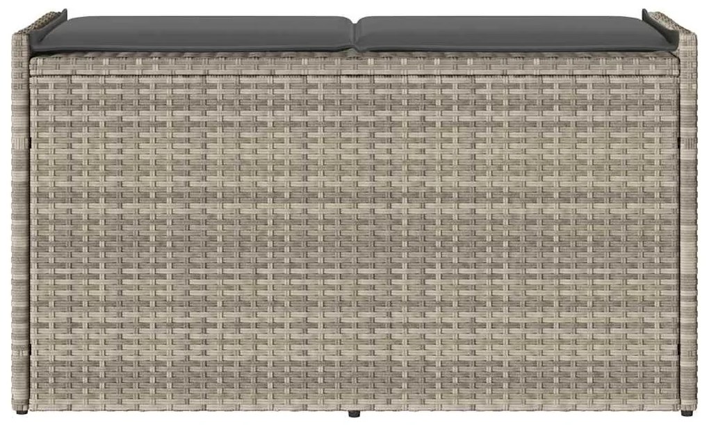 Világosszürke polyrattan kültéri tárolópad párnával 100 cm