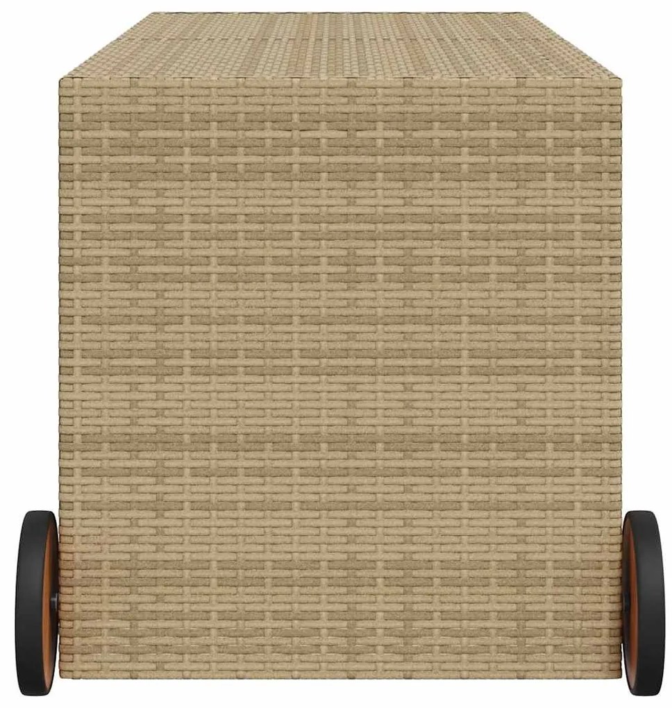 Vegyes bézs polyrattan kerti tárolóláda kerekekkel 283 L
