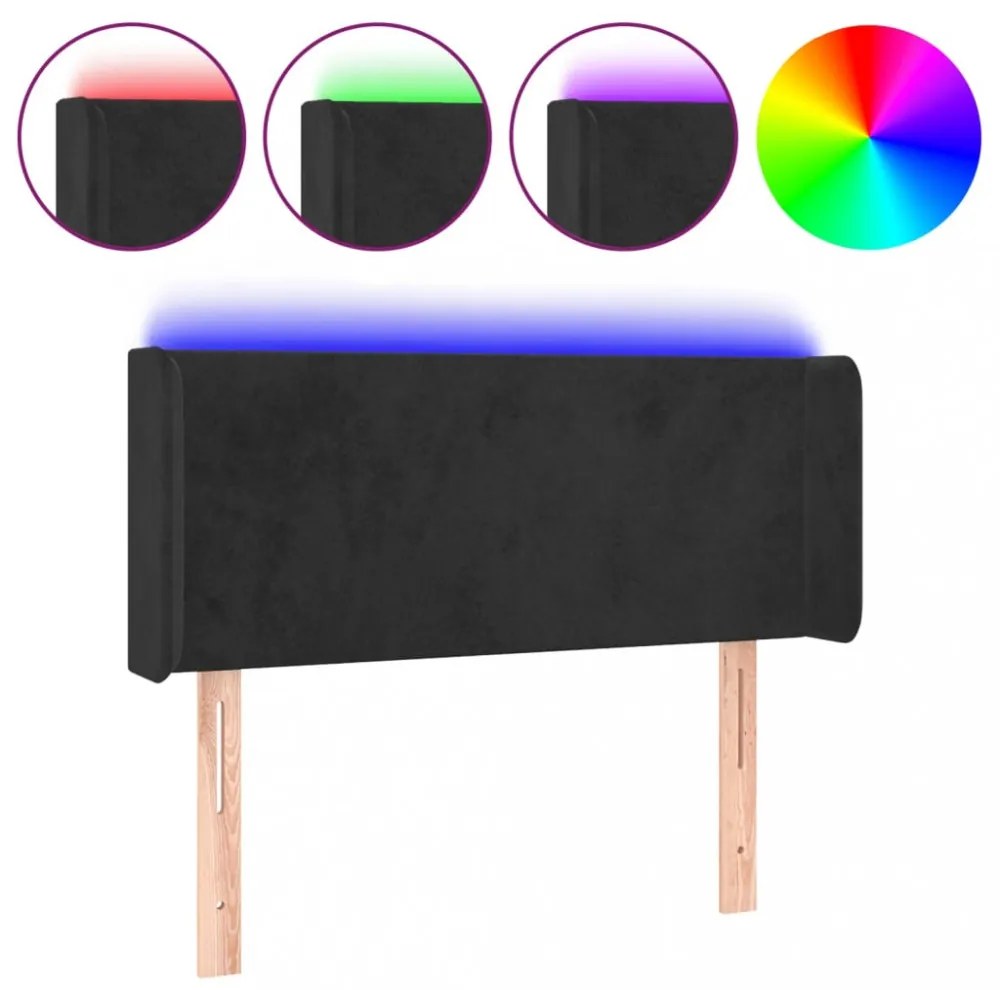 fekete bársony LED-es fejtámla 93 x 16 x 78/88 cm