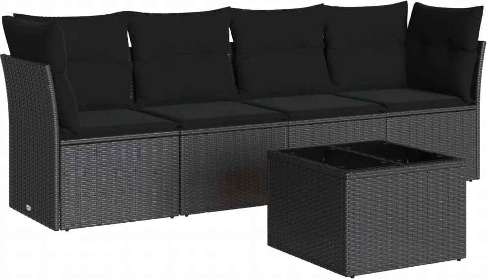vidaXL 5 részes fekete polyrattan kerti kanapészett párnákkal