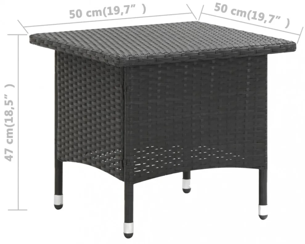 fekete polyrattan teázóasztal 50 x 50 x 47 cm