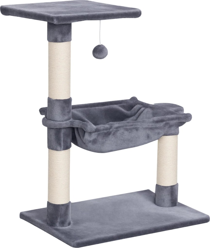 PawHut Mászófa Macskakarcolóoszlop Szizálos Oszloppal Puhatalpú Függőágy Chipboard Szürke 50 x 36 x 70 cm | Aosom