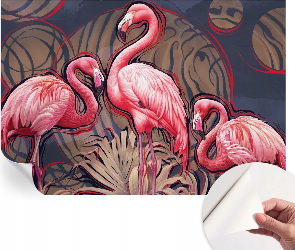 Öntapadós tapéta Divatos 3D fali ragasztóval Rózsaszín flamingók 152x104 cm