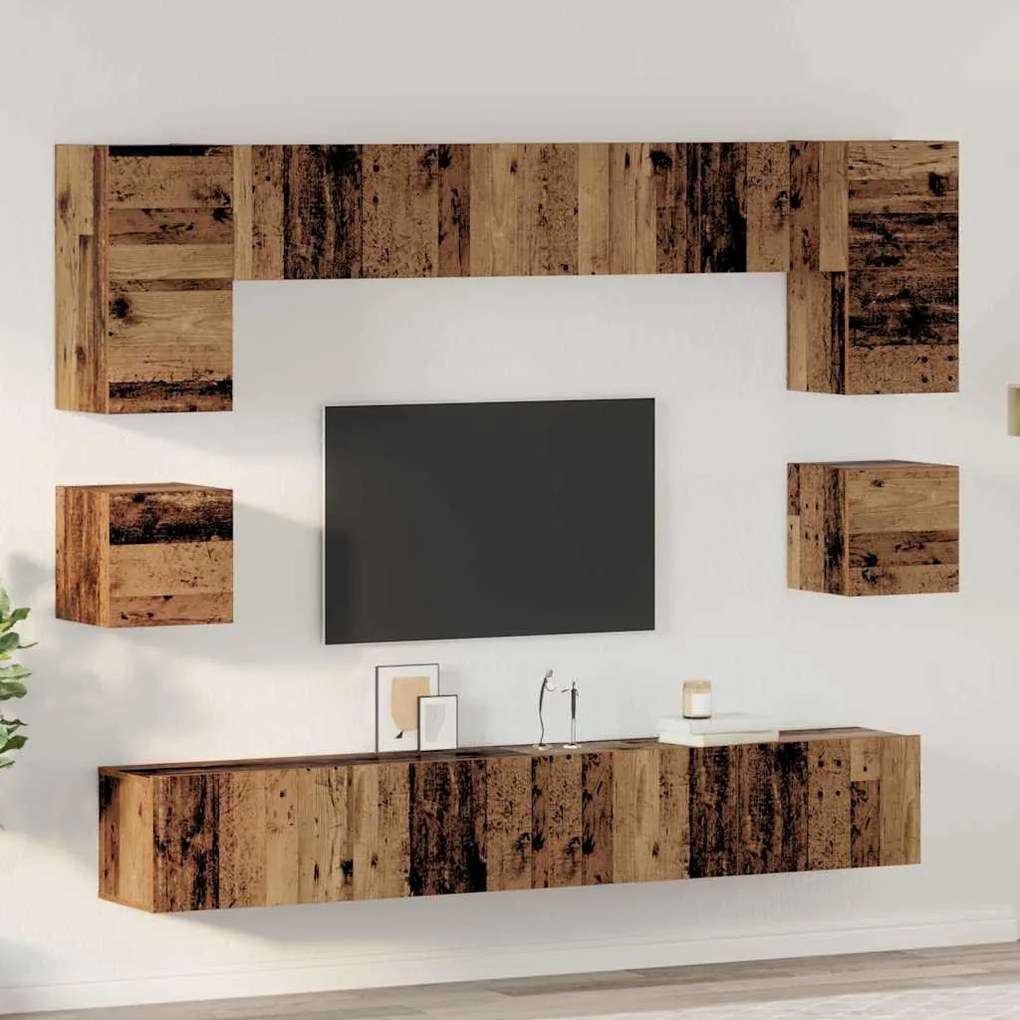 TV szekrény garnitúra 8 pcs Régi fa 100 x 30 x 30 cm Faanyag