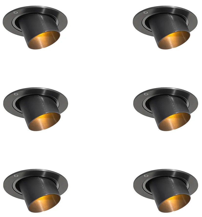6 darabos süllyesztett spotlámpa készlet fegyverszürke GU10 35mm kerek dönthető - Installa