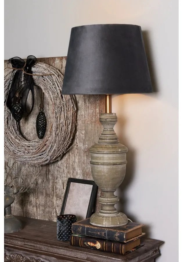 Koptatott szürke fa lámpatest, búra nélkül, 13x50 cm