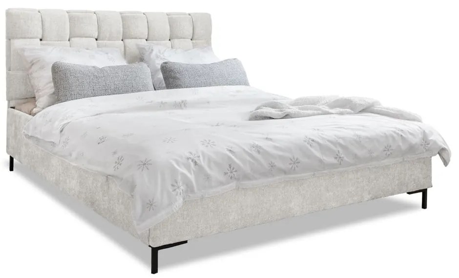 Krémszínű kárpitozott franciaágy ágyráccsal 160x200 cm Eve – Miuform