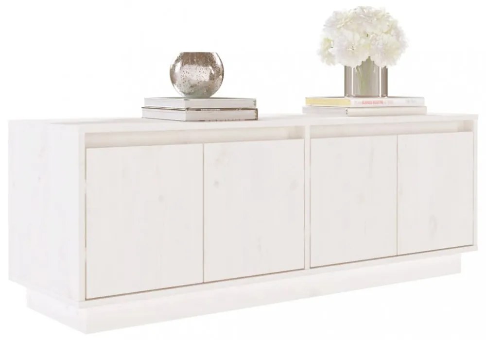 fehér tömör fenyőfa TV-szekrény 110x34x40 cm