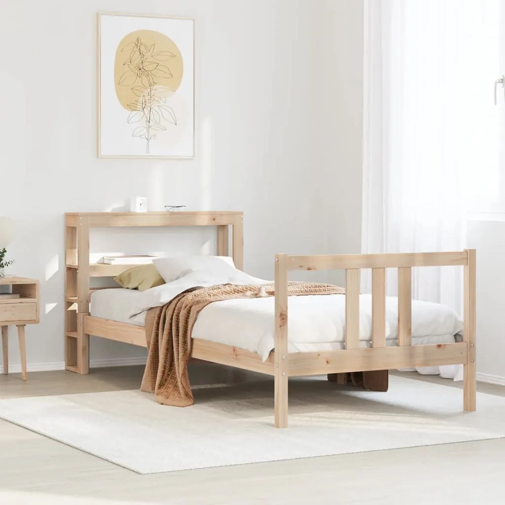 tömör fenyőfa ágykeret fejtámlával 75 x 190 cm
