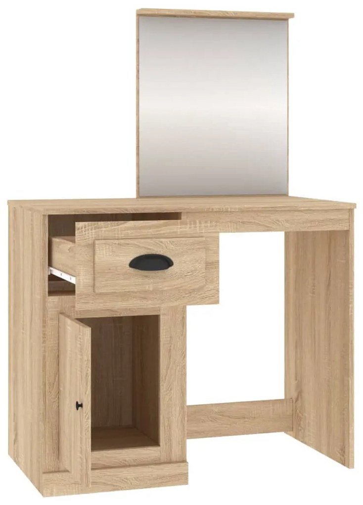 sonoma tölgy színű szerelt fa tükrös pipereasztal 90x50x132,5cm