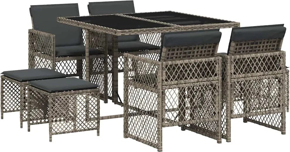 vidaXL 9 részes szürke polyrattan kerti étkezőgarnitúra párnával