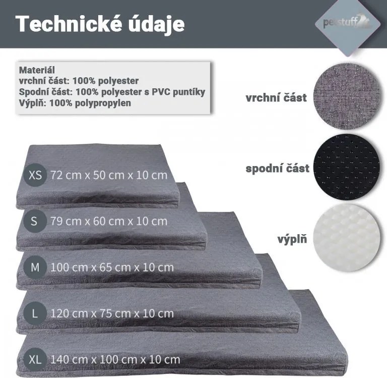 PETSTUFF® Kutyafekhely XL világosszürke 140 x 100 x 10 cm