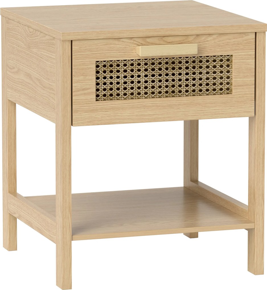 HOMCOM Éjjeli Szekrény Fiókos Asztal, Ráccsal Tervezett Kisasztal Hálószobába és nappaliba, Természetes 40 cm x 40 cm x 48.5 cm | Aosom