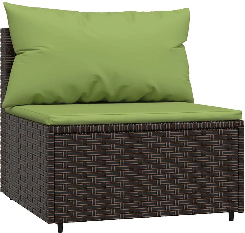 vidaXL barna polyrattan kerti középső kanapé párnákkal