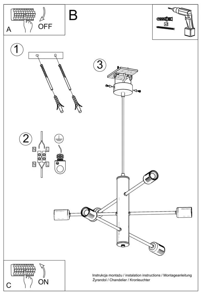 Donato 6 fekete mennyezeti lámpa - Sollux