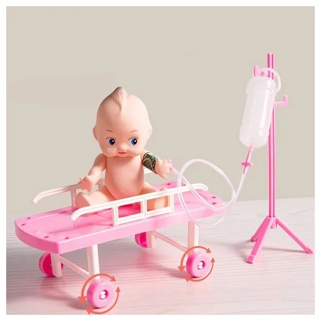 Orvosi készlet 73 kellékkel, interaktív mentőautó fényekkel és hanghatásokkal, baba, rózsaszín