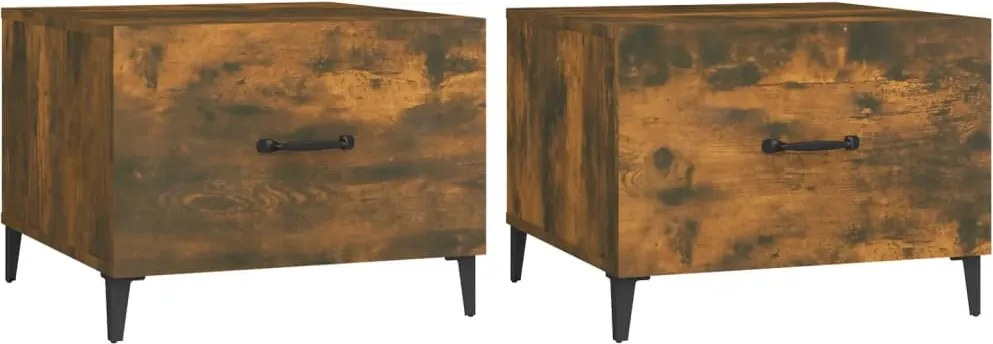 vidaXL 2 db füstös tölgy színű dohányzóasztal fém lábakkal 50x50x40 cm