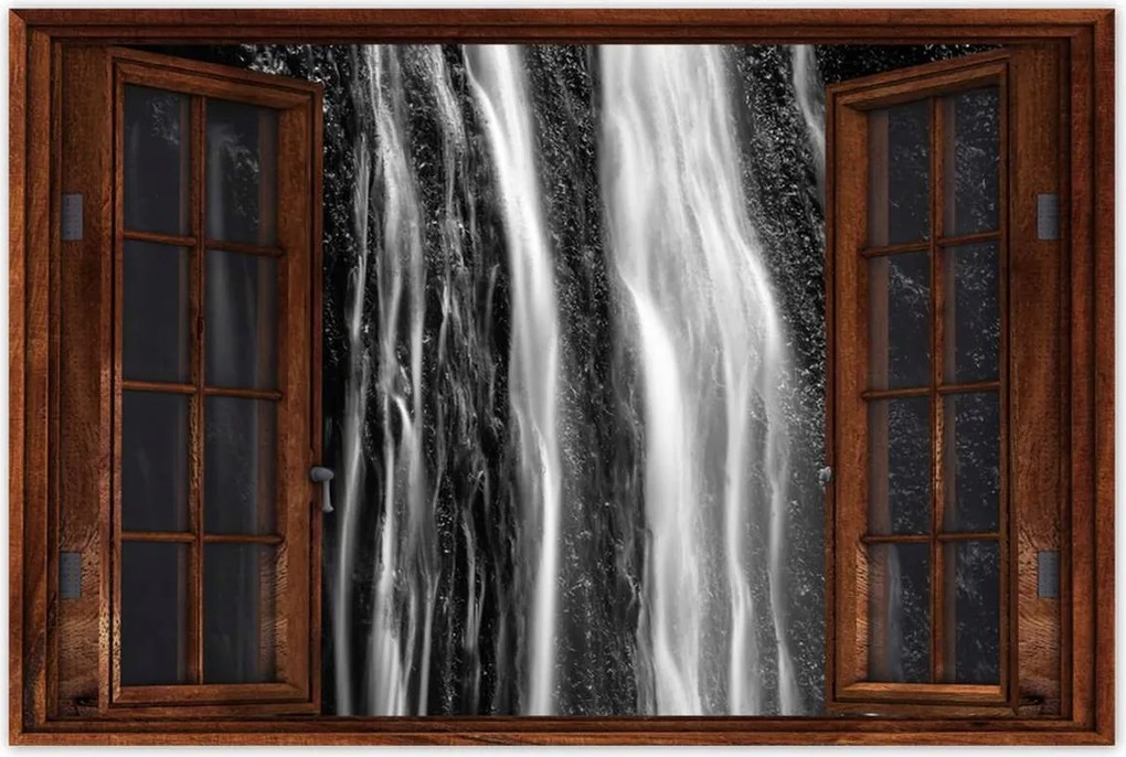 Poszter 60x40 Vízesés Fekete-fehér