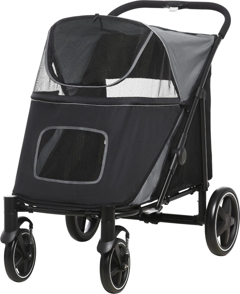 PawHut Kutya Babakocsi, Párnás Kutya Babakocsi, Összecsukható Kutya Targonca, Macska Babakocsi Nagy és Közepes Kutyák Számára, Kutya Targonca Hálós Ab