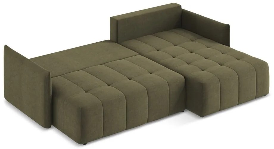Khaki kinyitható-tárolóhelyes sarokkanapé (jobb oldali-heverő résszel) Moku – Makamii