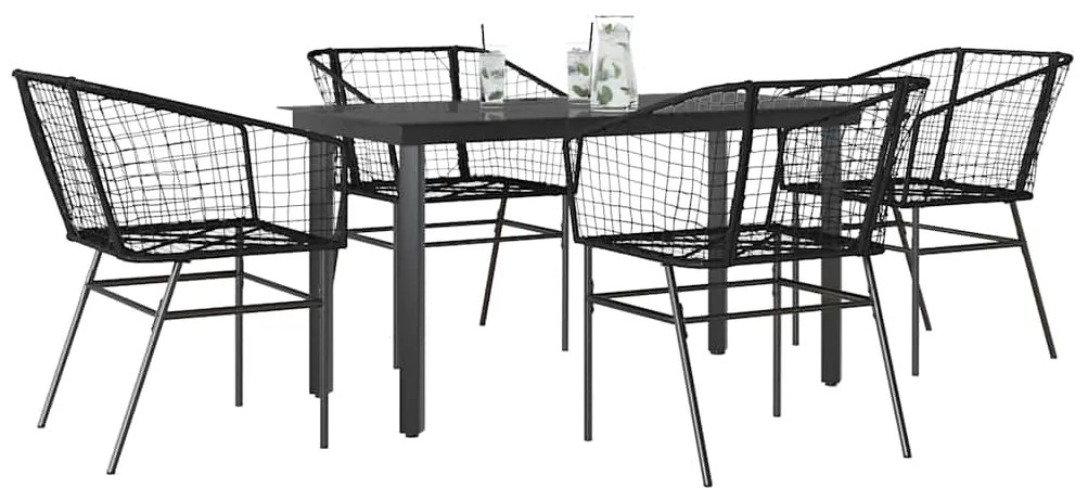 vidaXL 5 részes fekete polyrattan üveg kerti étkezőgarnitúra