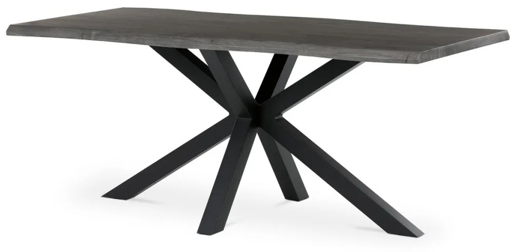 Masă de sufragerie, 180x90x75 cm, blat MDF, decor stejar gri, picioare metalice in forma de stea