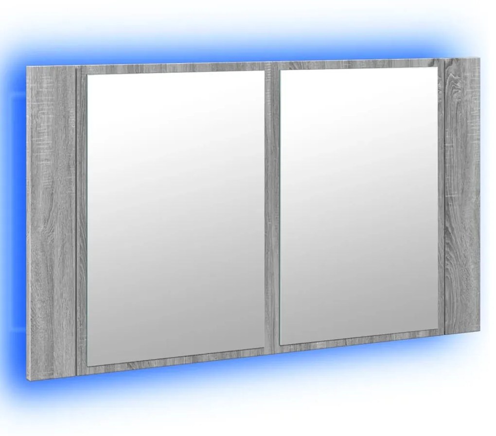 szürke sonoma akril LED-es tükrös fürdőszobaszekrény 80x12x45cm