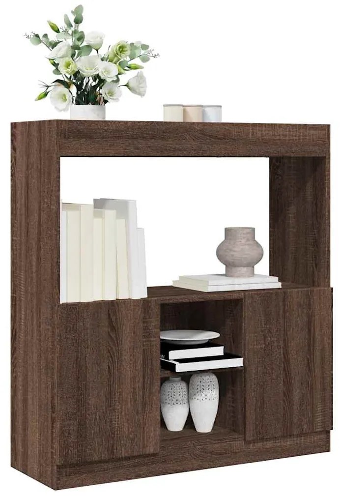 barna tölgy színű szerelt fa magasszekrény 92 x 33 x 100 cm