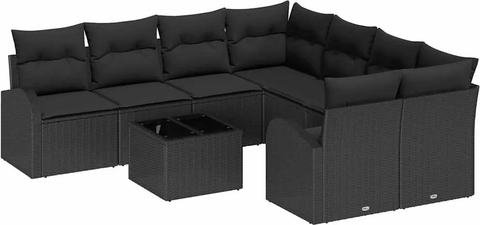 vidaXL Kanapé Szett párnával tárolóval 9 pcs Fekete polirattan