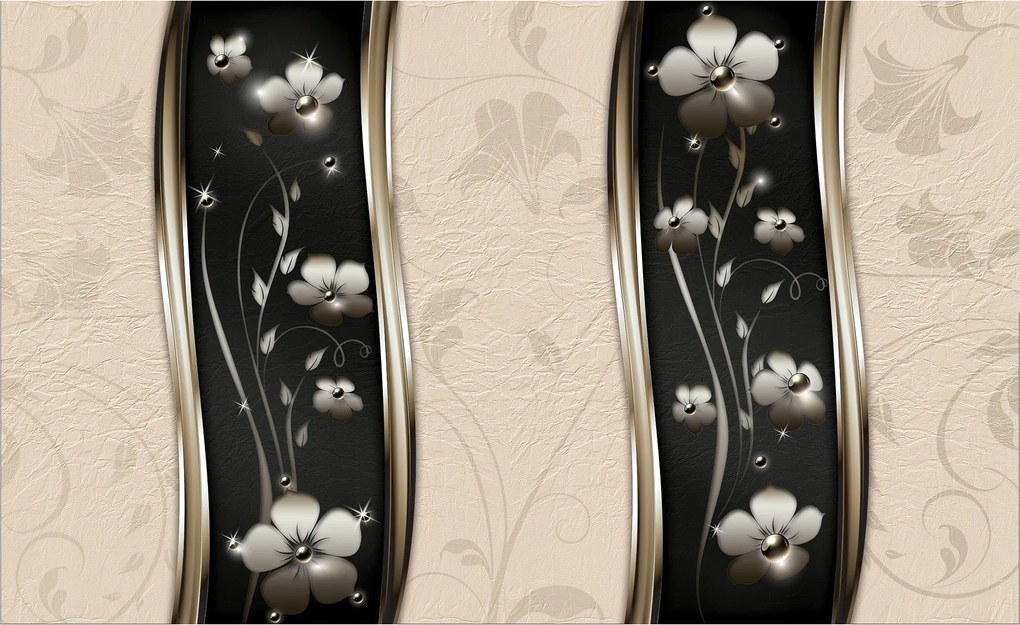 Flizelin fotótapéta Metál virágok ezüst dísz 416x254 +ragasztó