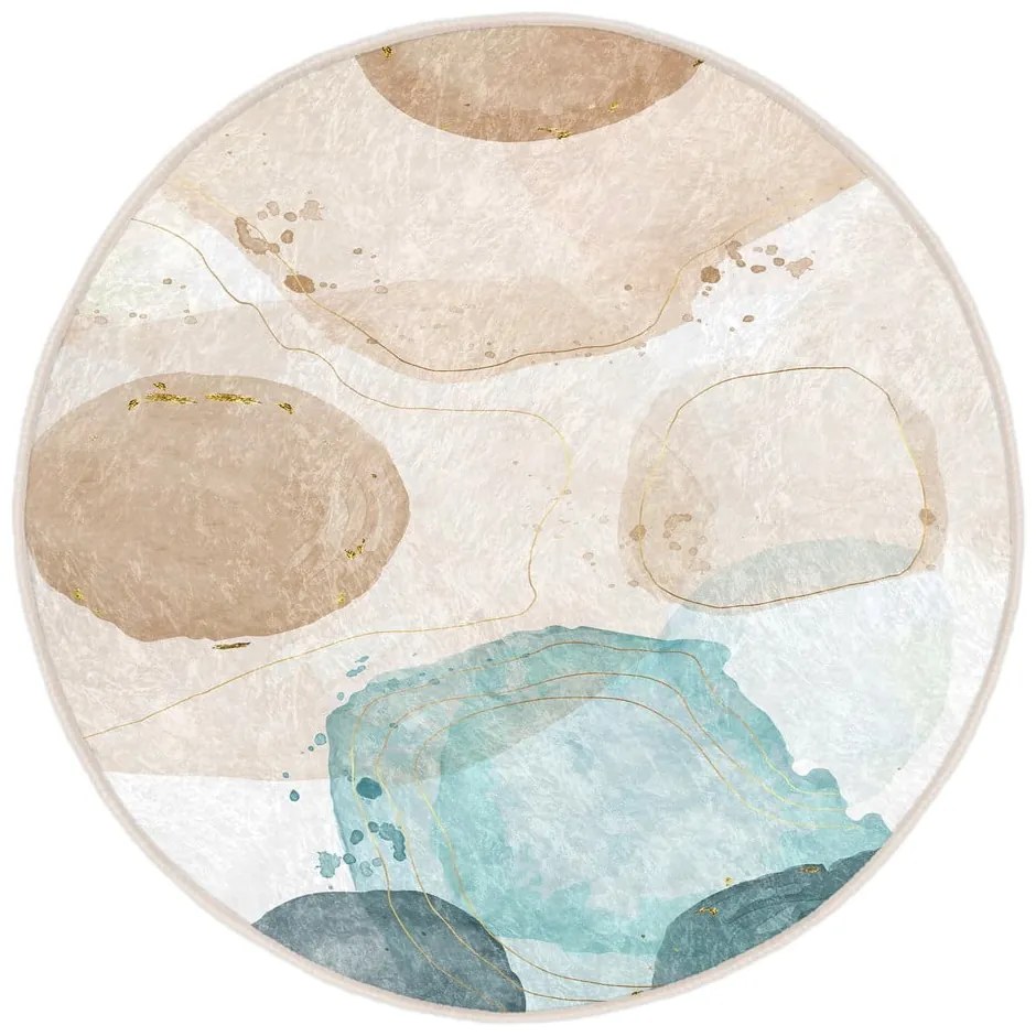 Kék-bézs mosható kerek szőnyeg ø 150 cm Puddle – Mila Home