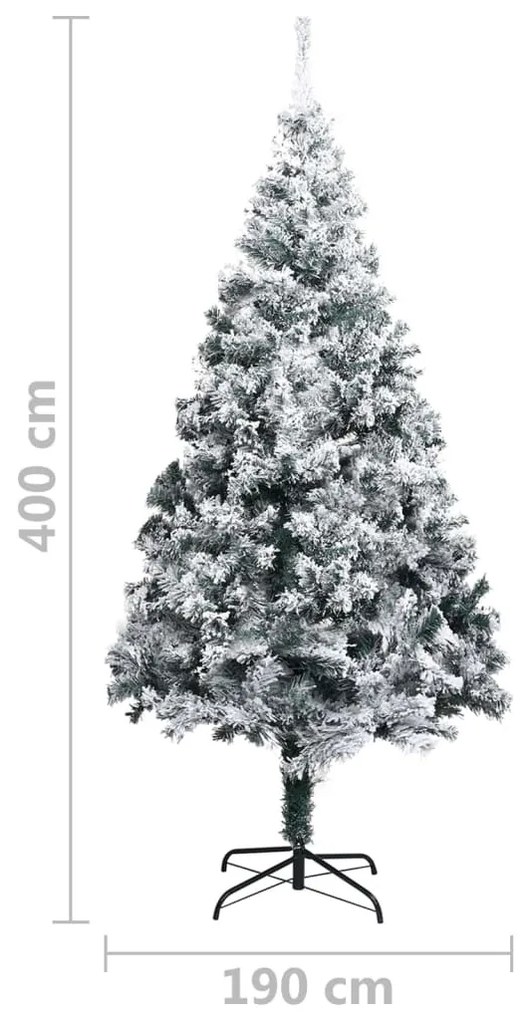 zöld PVC műkarácsonyfa pelyhes hóval 400 cm