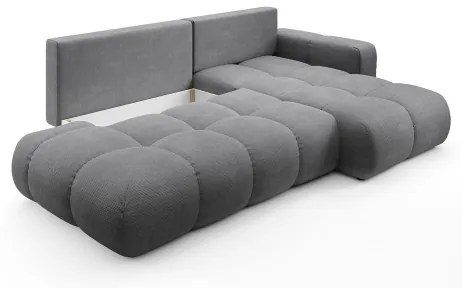 Ággyá alakítható kárpitozott L-alakú sarokülőgarnitúra ALMADA, jobb oldali, tárolóval, szürke